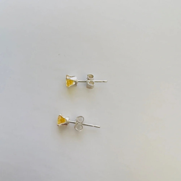 New Yellow Round Cut CZ Sterling Silver Earrings - Picture 3 of 5